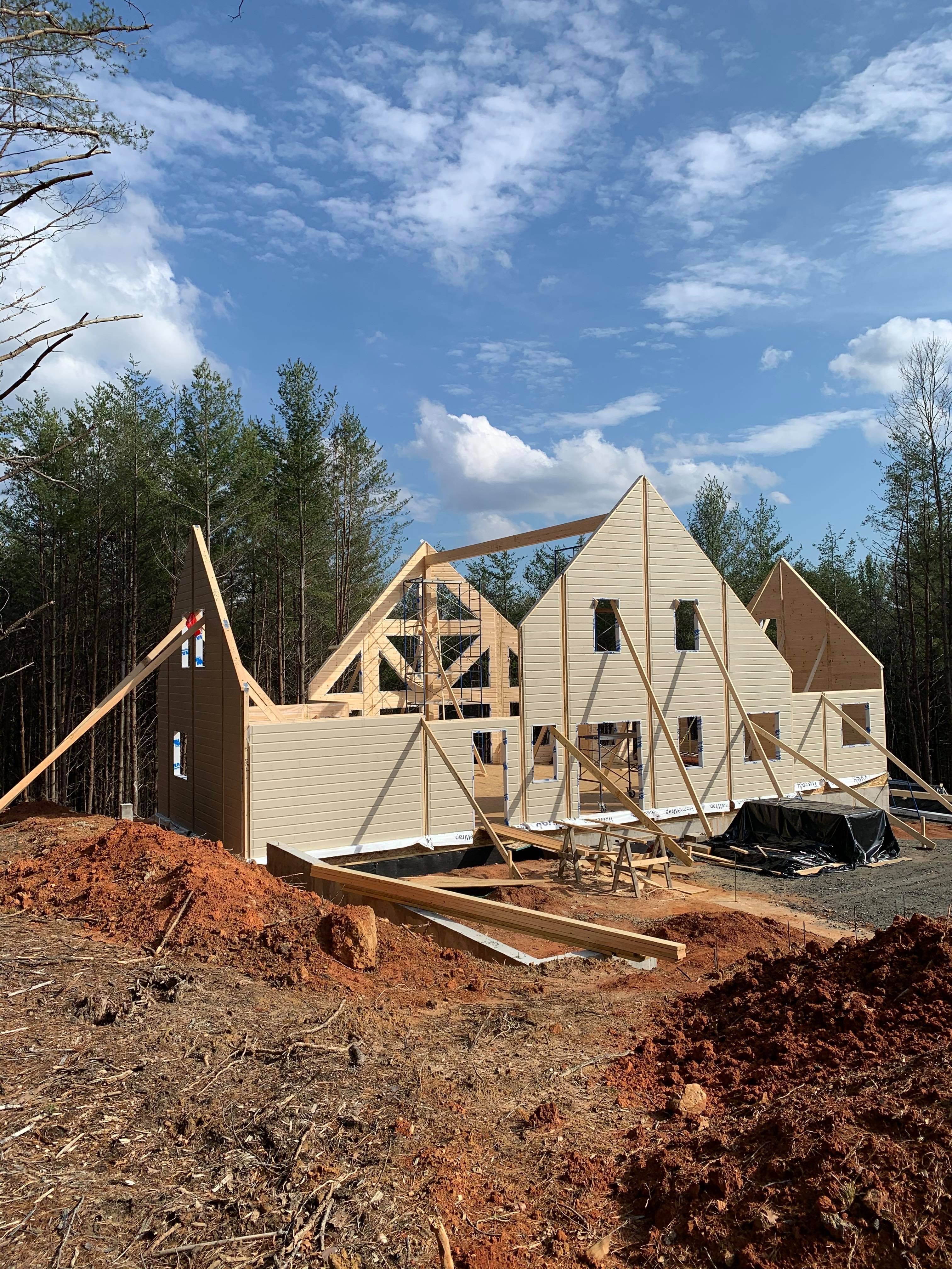 Timber Block wall raising North Carolina Lake James 