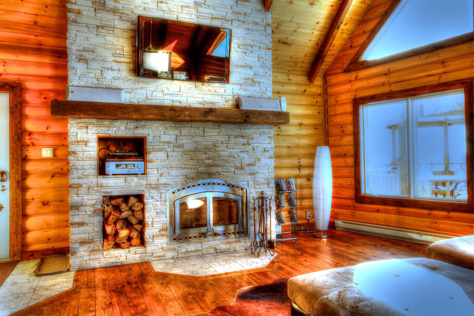 Timber Block log home fireplace design 