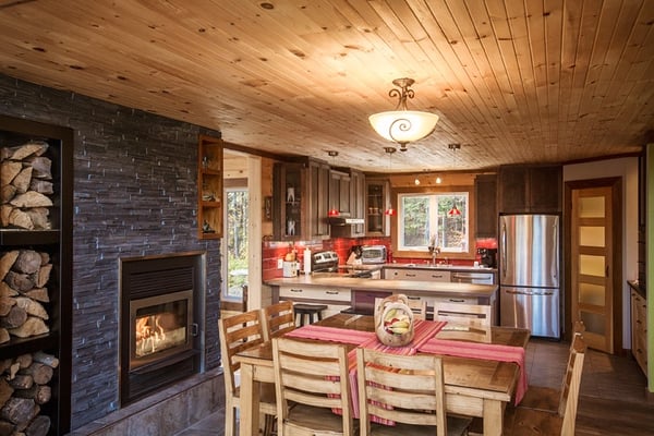 Timber Block kitchen and fireplace